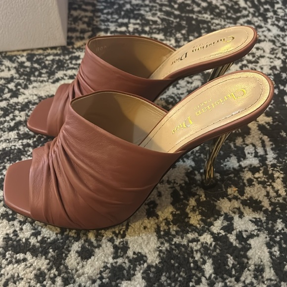 Christian Dior D-Fame Heeled Sandal Rust Colored Pleated Lambskin size 39.5 - Picture 3 of 12